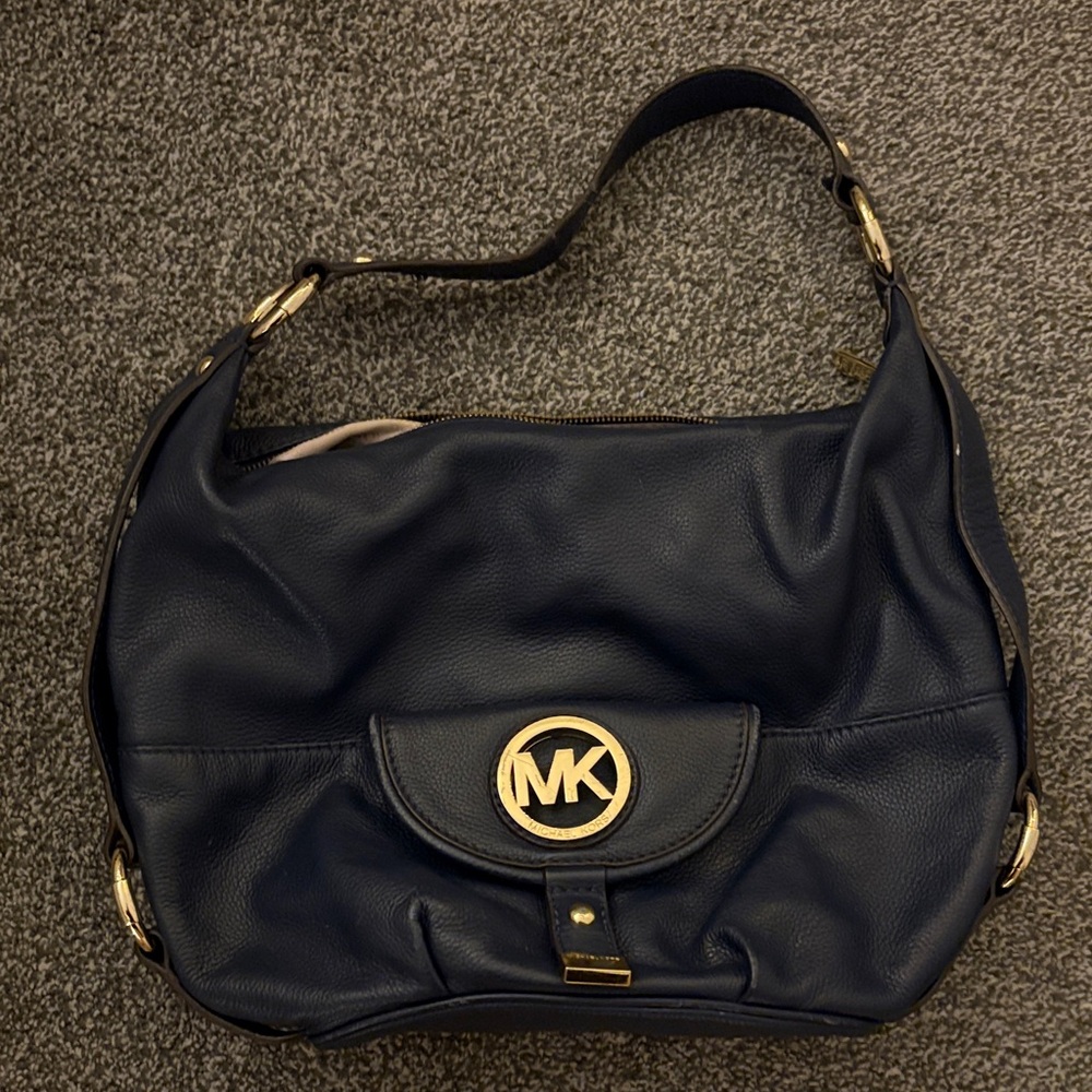 Michael Kors Navy Shoulder Bag with Gold Details